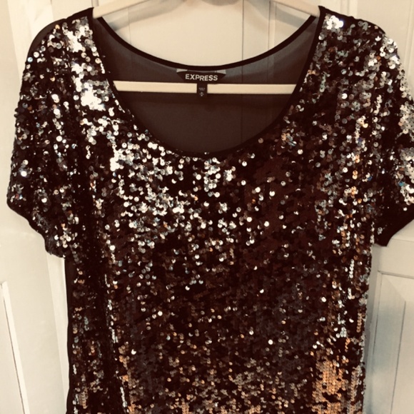 Express Black and Silver Sequin Top - Picture 3 of 15